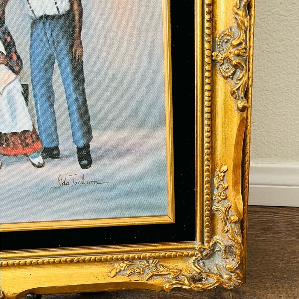 Vintage Lithograph On Canvas Signed by Ida Jackson with Golden Frame - Picture 3 of 15